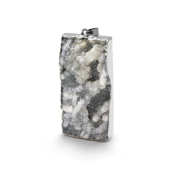 Fantastic Rectangle Shape Druzy Quartz Stone Pendant with Silver Edge
