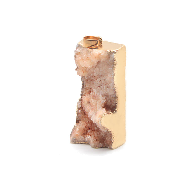 Wonderful Rectangle Shape Druzy Quartz Stone Pendant with Gold Edge