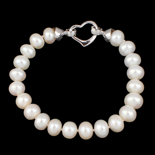 Natural Color 7-8MM Potato Pearls Bracelet with Heart Clasp