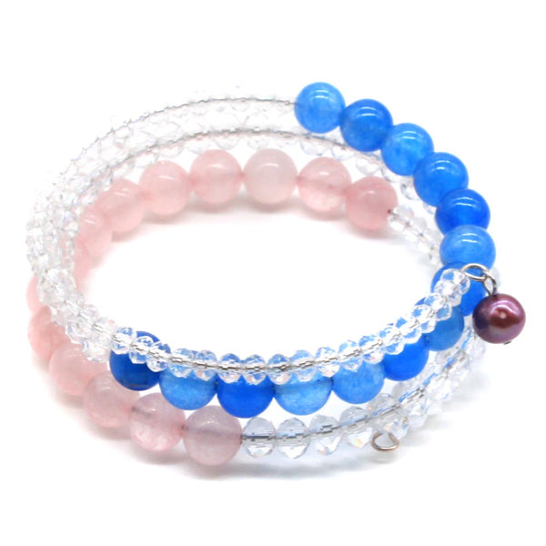 Fantastic Layers Round Stone and Clear Crystal Wrap Bracelet