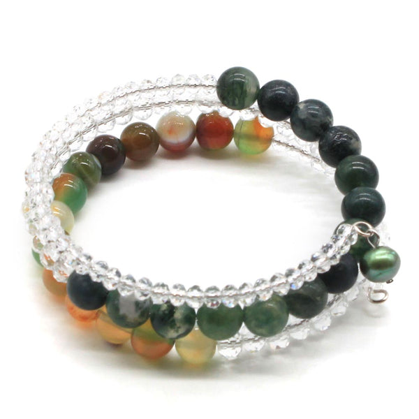 Fantastic Layers Round Stone and Clear Crystal Wrap Bracelet