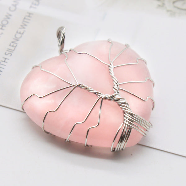 Natural Stone Life Tree Heart Gemstone Pendant Various Colors Available Fit DIY Jewelry