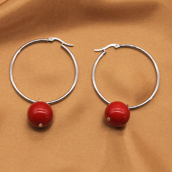 Trendy Stainless Steel Shell Pearl Hoop Earrings 16MM Female Handmade Jewelry for Party and Daily Wear