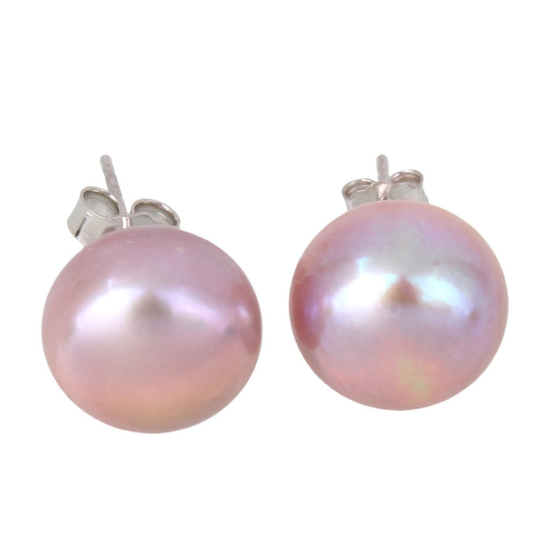 Freshwater Pearl Stud Earring with Brass Baroque 7-7.5mm Sold By Pair white pink  purple balck colors
