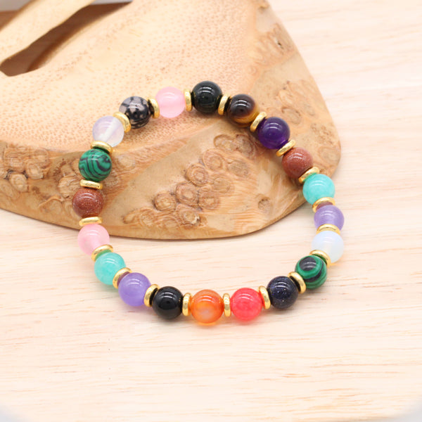 8MM Round Gemstone Natural Stone Bracelet with Gold Accessory High Quality