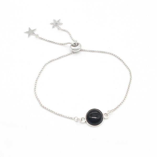 Natural Stone Round Gemstone Adjustable Bracelet with Silver Chain