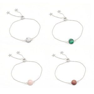 Natural Stone Round Gemstone Adjustable Bracelet with Silver Chain