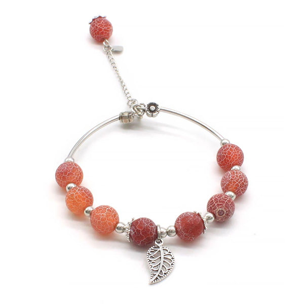 Charming Agate Gemstone Bracelet Natural Stone with Silver Bangle and Accessories