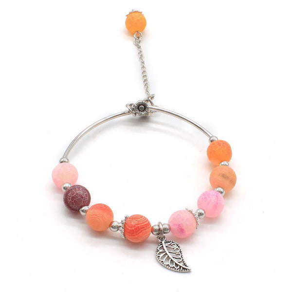 Charming Agate Gemstone Bracelet Natural Stone with Silver Bangle and Accessories