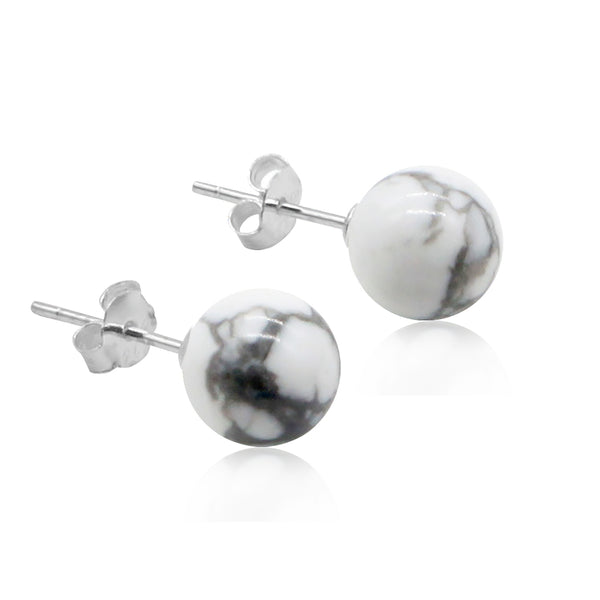 925 Sterling Silver Natural Stone 8MM Gemstone Stud Earrings