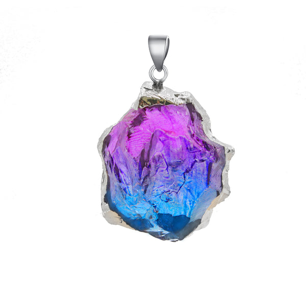 Colored Crystal Druzy Quartz Irregular Stone Pendant with Silver Edge