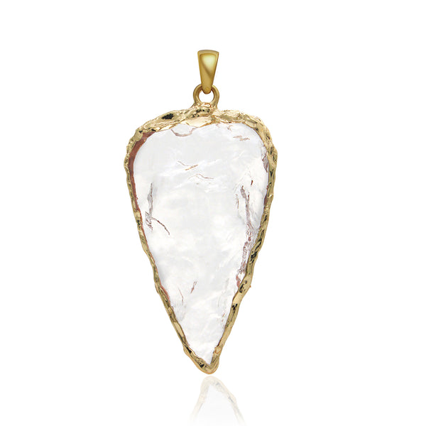 Arrow Druzy Quartz Stone Pendant with Gold Edge Natural Stone Jewelry