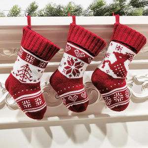 Red and White Christmas Tree Snowflake Reindeer Stockings Gift