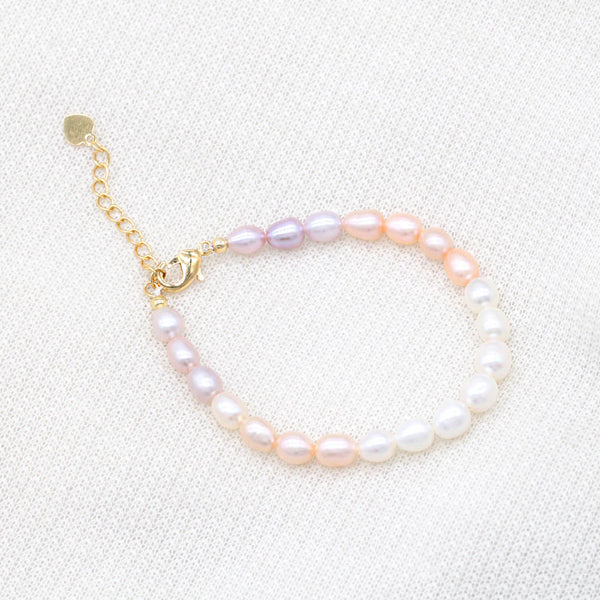 Latest Natural Color Freshwater Rice Pearl Bracelet Pink Lavender White Colors Bracelet for Women