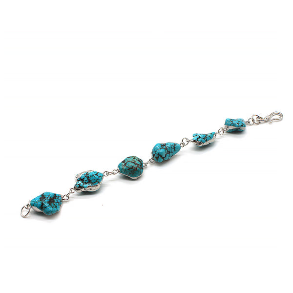 Blue Turquoise howlite Natural Stone Bracelet with Silver Edge Baroque Shapes