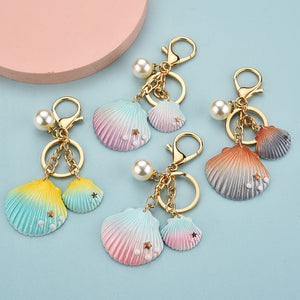 Popular Double Sea Shell Cute Keychains Fashin Accessory Stuff Rainbow Colors