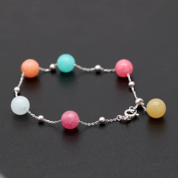 925 Sterling Silver Gemstone Bracelet Natural Stone 8 Inches Length Adjustable Women's Jewelry